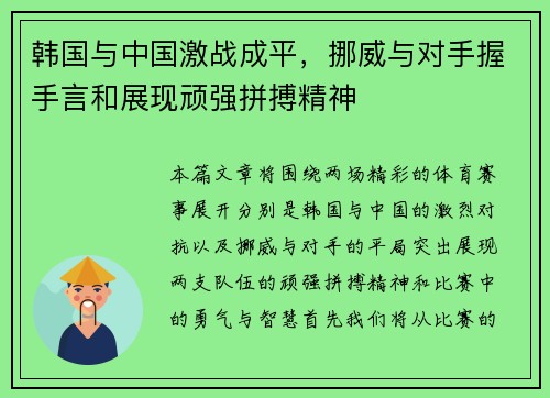 韩国与中国激战成平，挪威与对手握手言和展现顽强拼搏精神