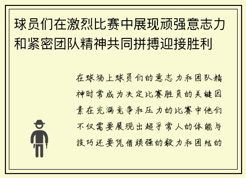 球员们在激烈比赛中展现顽强意志力和紧密团队精神共同拼搏迎接胜利