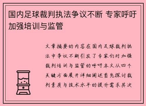 国内足球裁判执法争议不断 专家呼吁加强培训与监管
